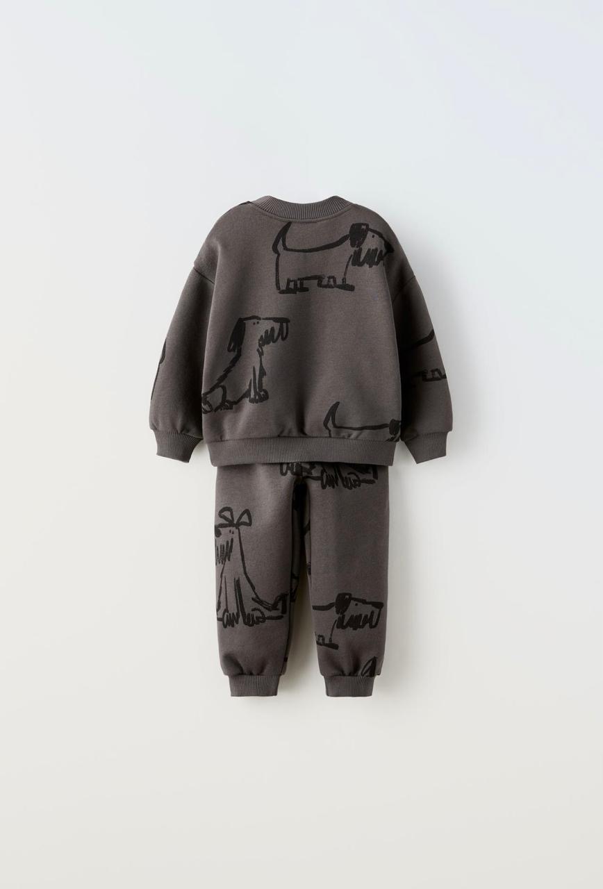 ENSEMBLE ZARA EN MOLLETON GRATTÉ SWEAT ET PANTALON CHIENS 9-12 mois