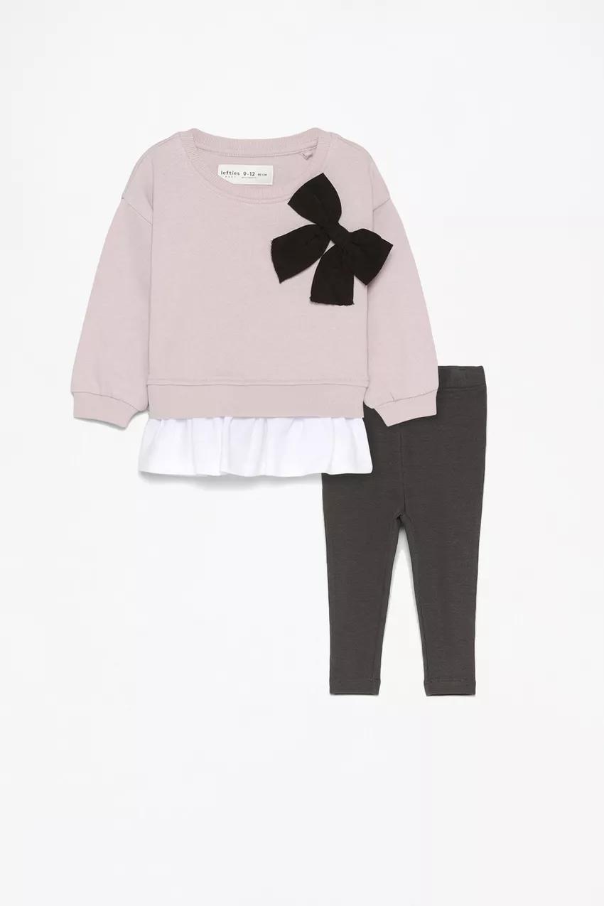Ensemble tenue Lefties Sweat molletonné gratté à papillon ourlet en popeline et leggings côtelés 9-12 mois 80cm