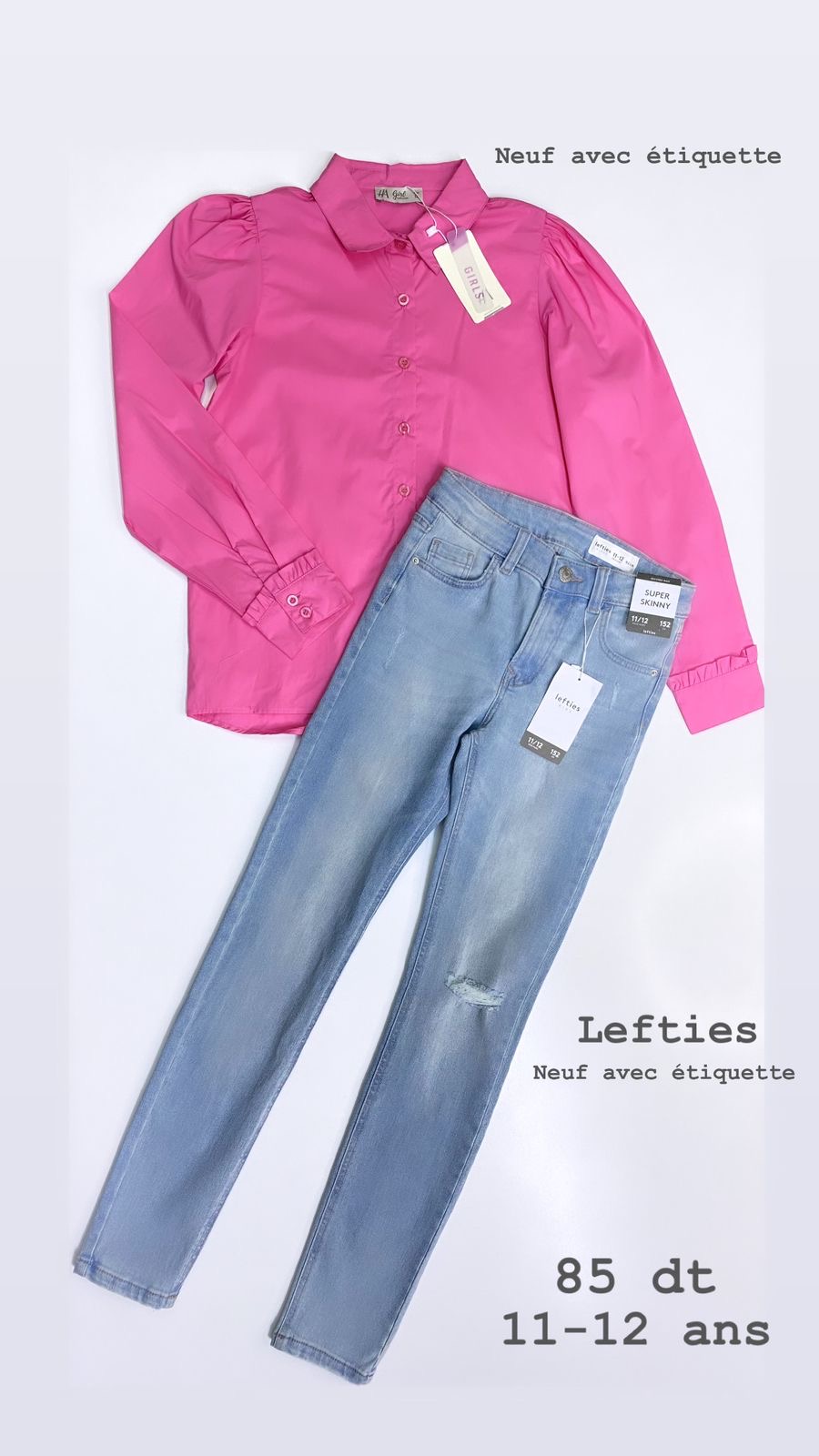 Tenue Aid 11-12 ans chemise HA et jean Lefties neuf avec étiquette