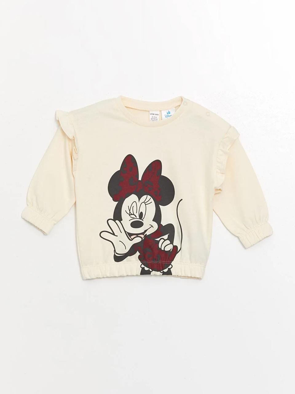 Ensemble tenue Lc Waikiki Minnie Mouse Sweat molletonné non gratté et leggings côtelés 6-9 mois