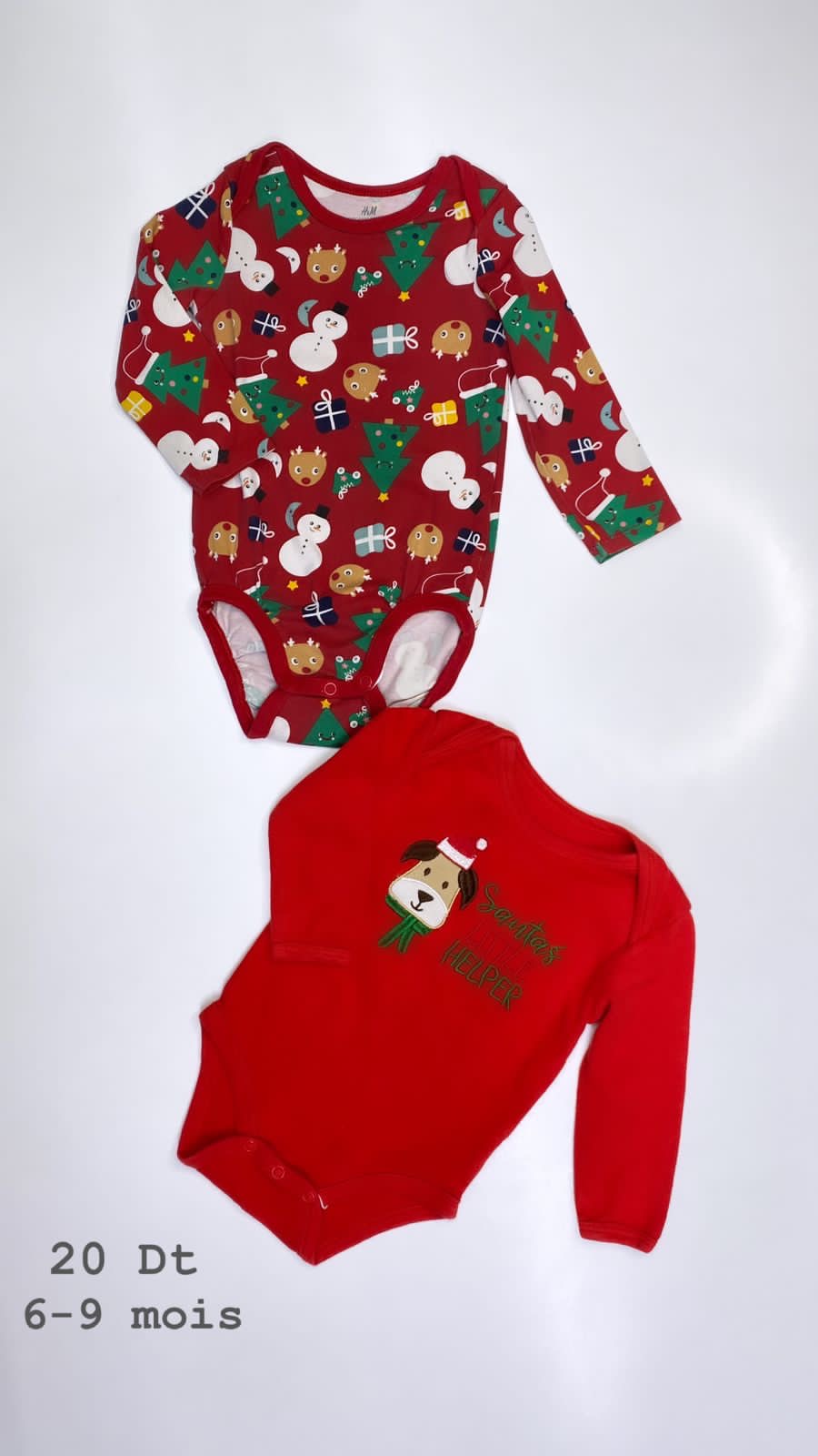 Lot de 2 bodies Noël Santa Christmas réveillon 6-9 mois ref04 & ref25
