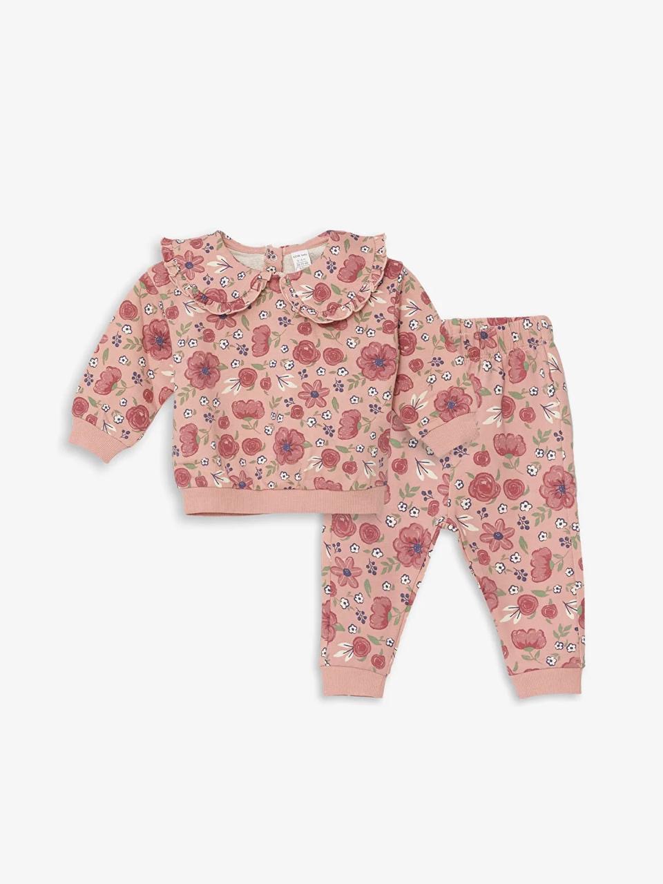 Ensemble tenue Lc Waikiki floral Sweat col Claudine et pantalon molletonné non gratté 3-6 mois