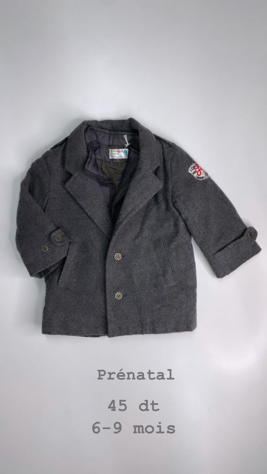 Manteau double col prénatal 6-9 mois Ref88