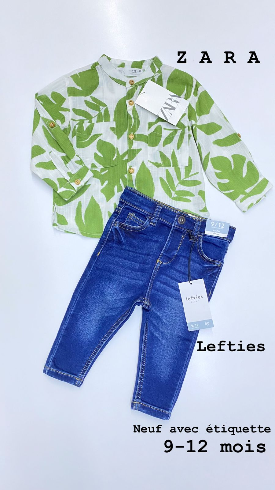 Tenue Aid 9-12 mois chemise ZARA jean lefties