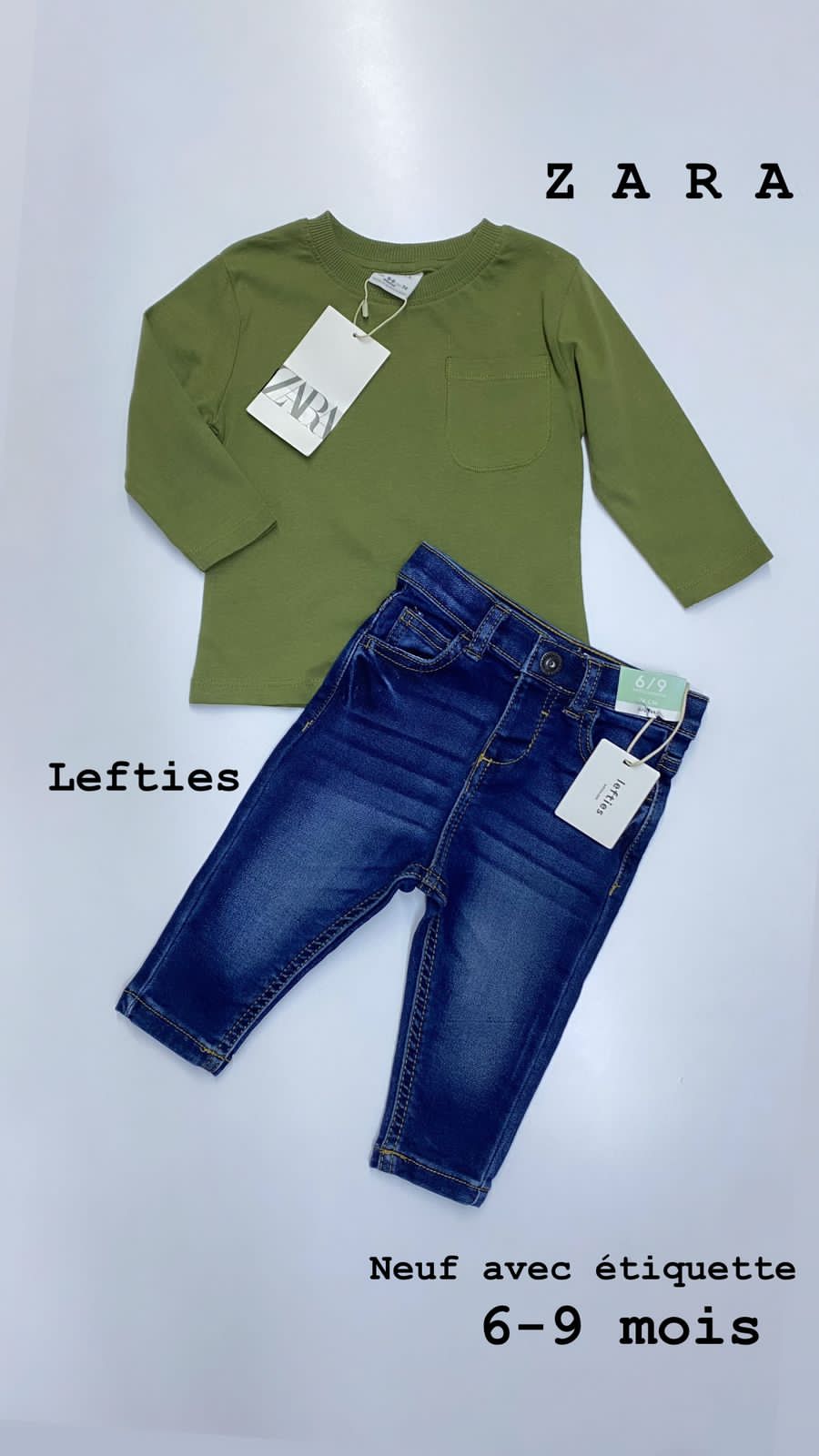 Tenue Aid 6-9 mois pull ZARA jean lefties