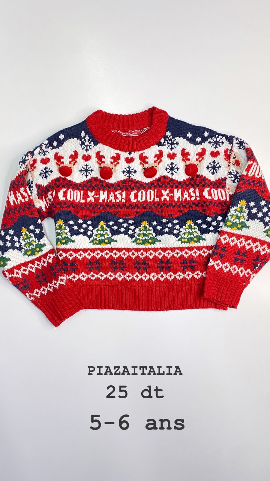 Pull sweat tricot en laine Noël Santa Christmas réveillon 5-6 ans Ref100