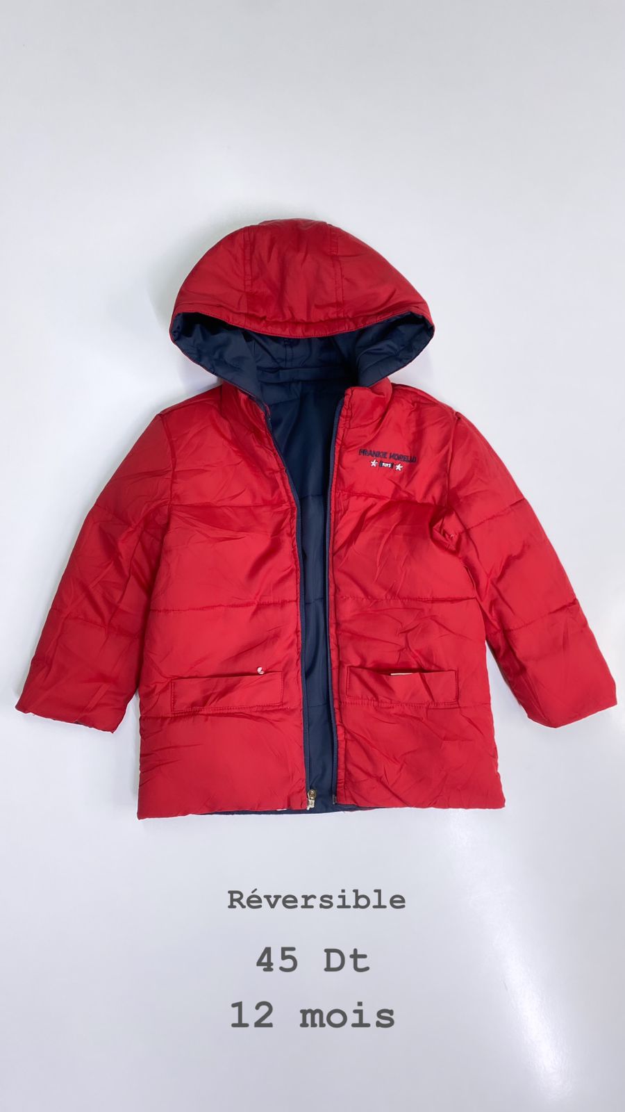 Manteau à capuche reversible 12 mois ref25