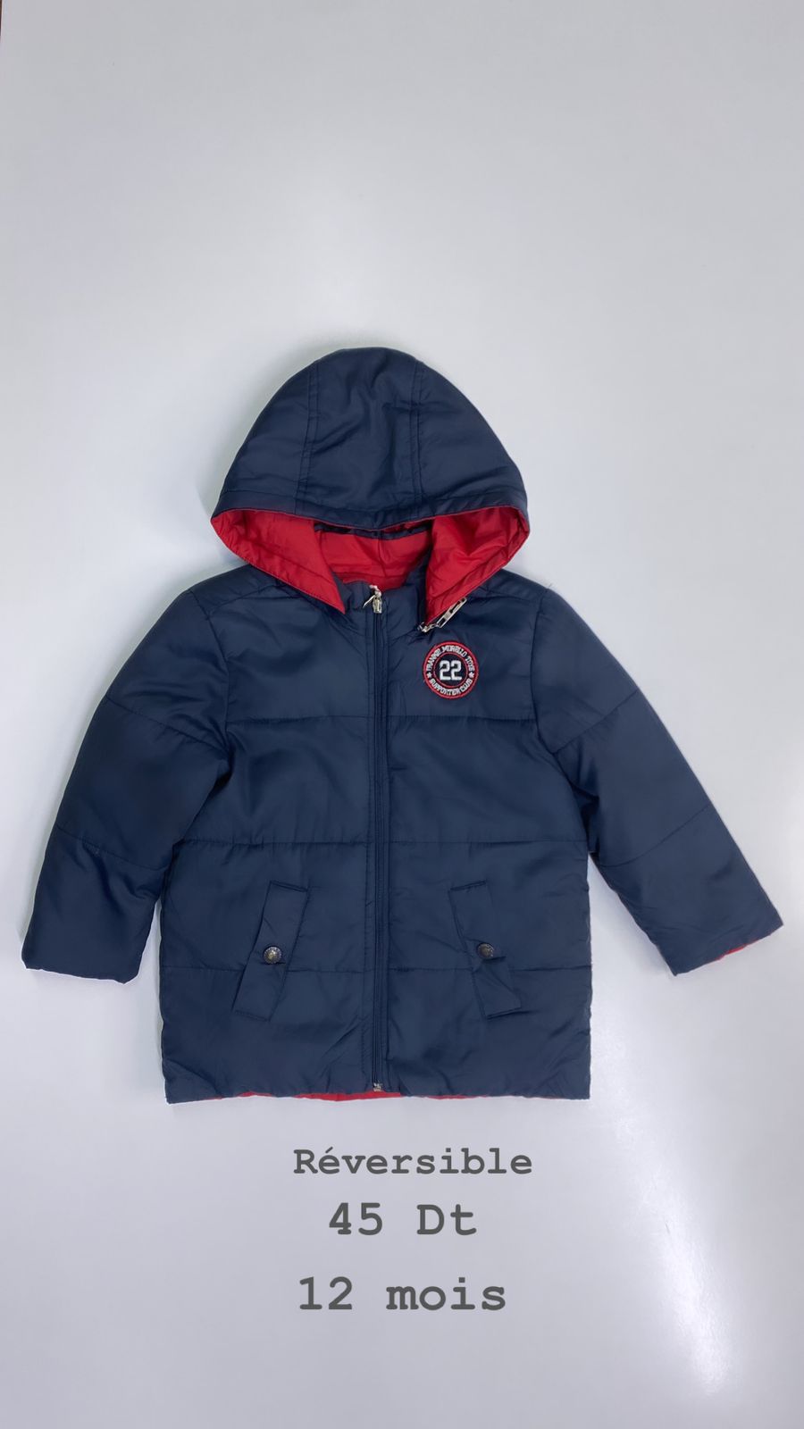 Manteau à capuche reversible 12 mois ref25