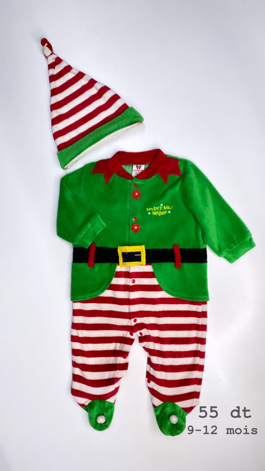 Grenouillère avec bonnet Noël Santa Christmas réveillon 9-12 mois Réf88/27