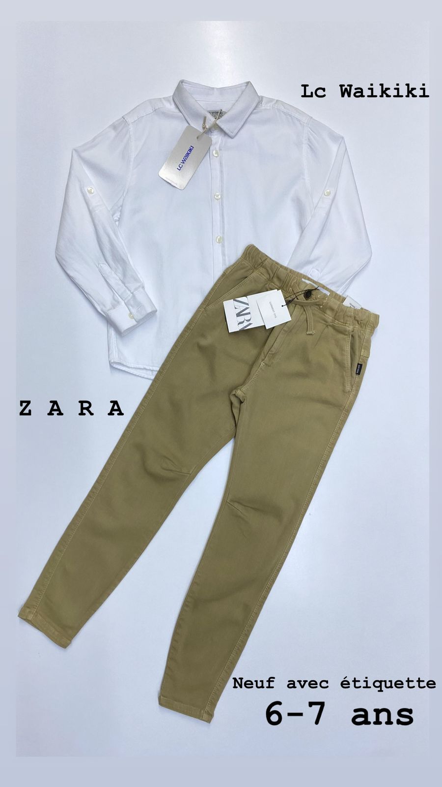 Tenue aid 6-7 ans chemise lc Waikiki pantalon Zara