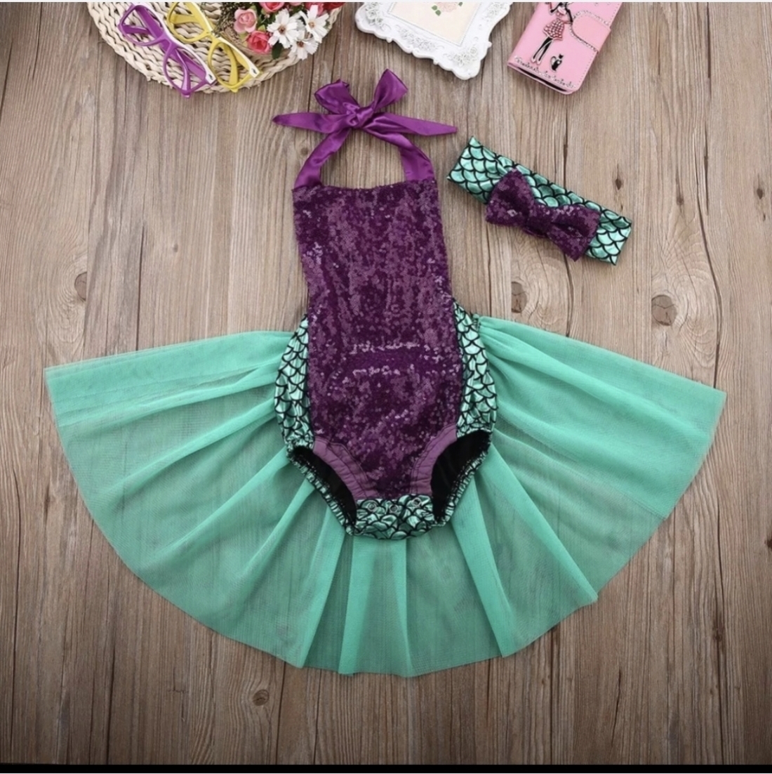 9 / 12 mois sublime maillot+ bandeau pour une princesse
