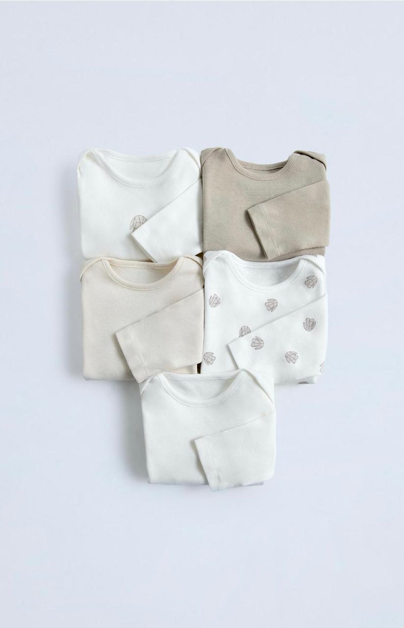 Lot de 5 bodys ZARA à col rond et manches longues 6-9 mois