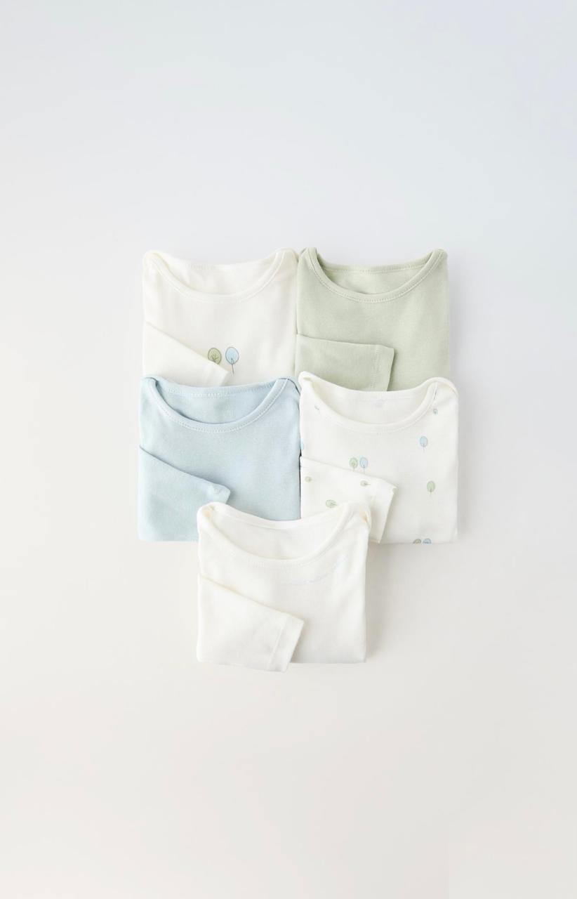 Lot de 5 bodys ZARA à col rond et manches longues 6-9 mois