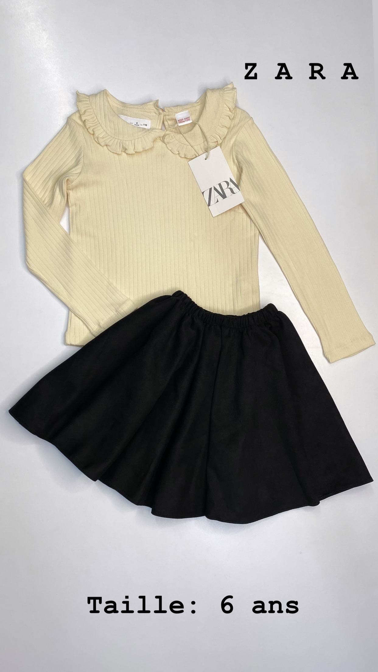Tenue Aid 6 ans 116cm pull Zara à col Claudine et jaune en noir à élastique