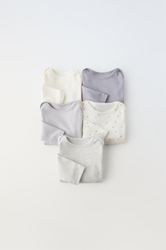Lot de 5 bodys ZARA à col rond et manches longues 6-9 mois