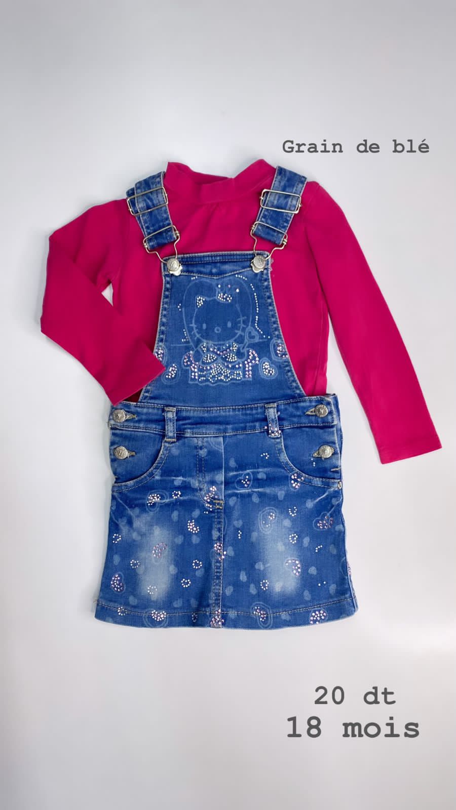 Robe salopette jean avec pull 18 mois Ref44