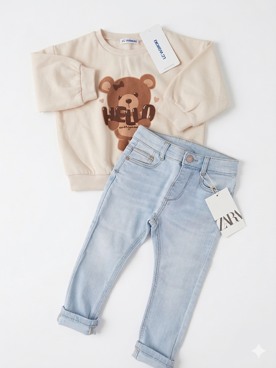 Tenue Aid pull Lc Wakiki 18-24 mois 86-92cm jean ZARA 18-24 mois 92cm