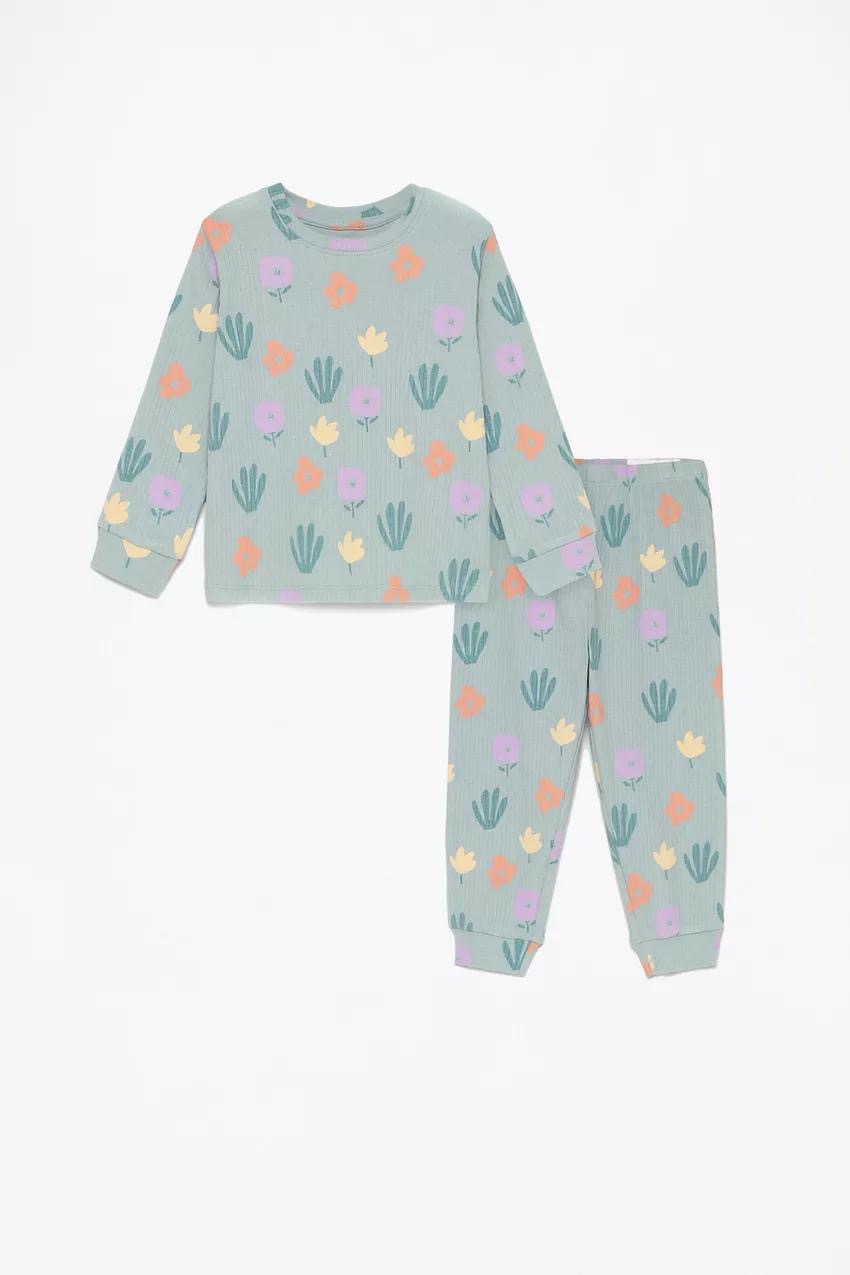 Pyjama lefties à fleurs côtelées en coton 3-4 ans