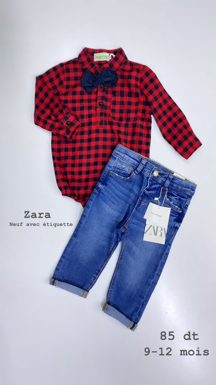 Tenue Aid 9-12 mois chemise à papillon avec jean ZARA neuf avec étiquette