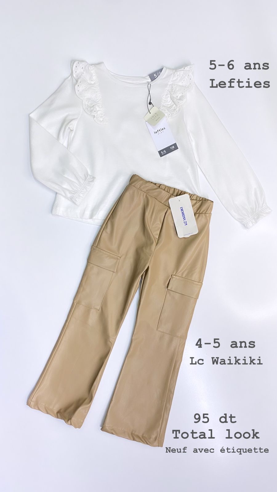 Tenue Aid 5-6 ans haut Lefties et pantalon simili cuir Lc Waikiki neuf avec étiquette