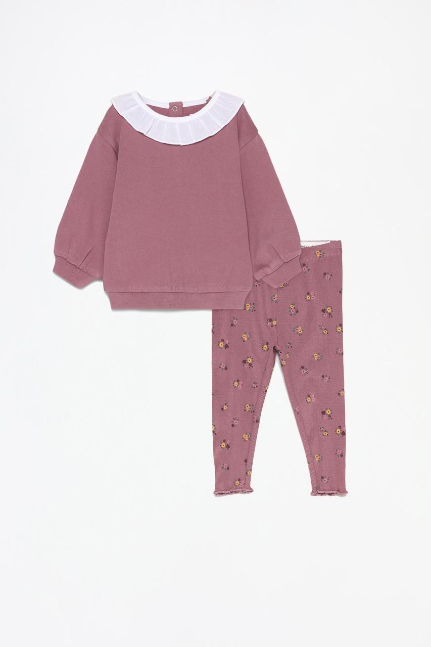 Ensemble tenue Lefties Sweat molletonné gratté col en popeline et leggings côtelés 3-6 mois 68cm
