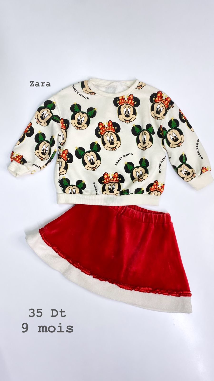 Tenue sweat Zara ref89 Noël Santa Christmas réveillon 9 mois jupe Ref25