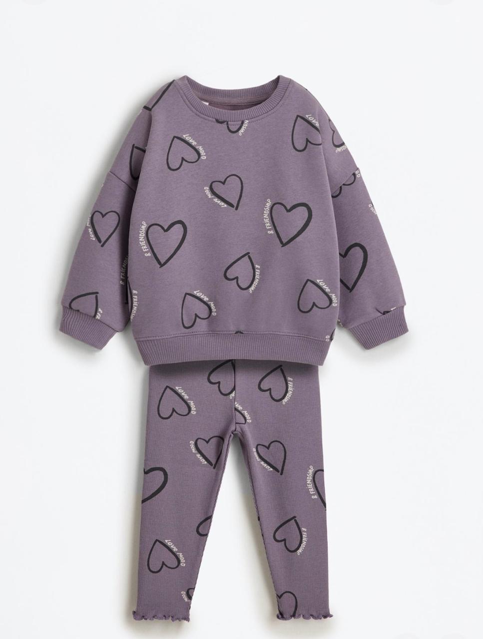Ensemble 2 Pièces Sweat En Molleton Gratté Imprimé Cœurs Et Legging En Coton Côtelé Lefties 9-12 mois 80cm