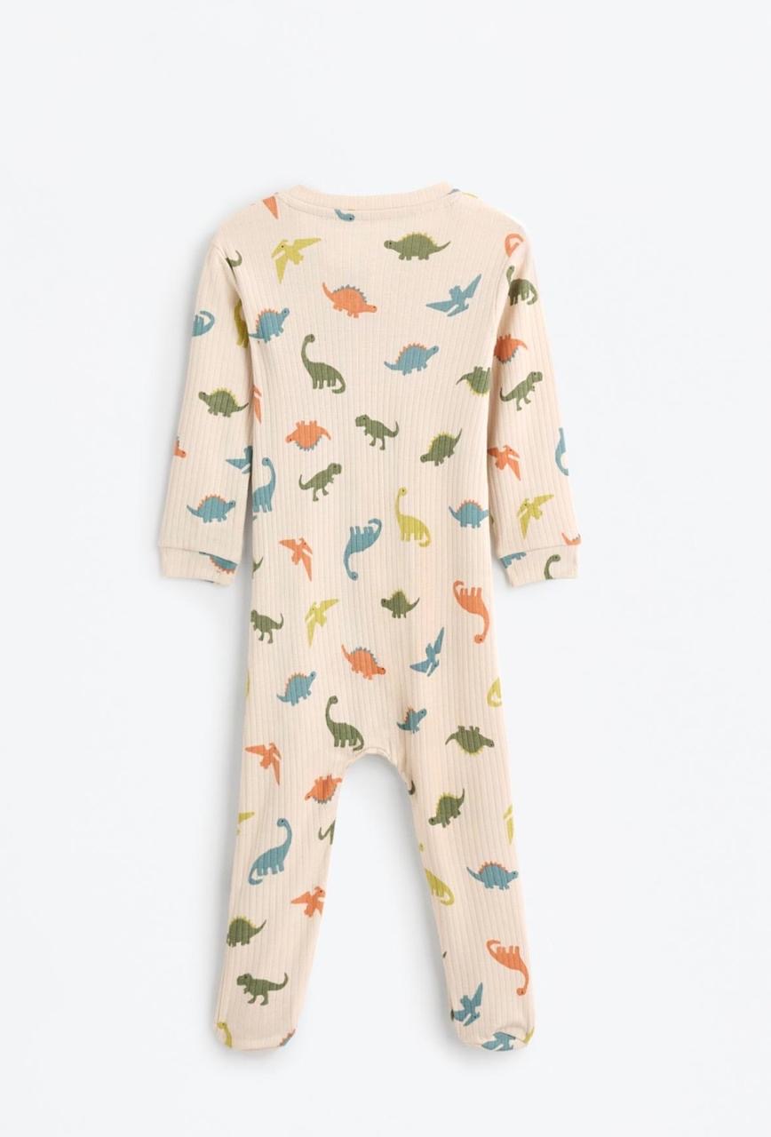 Grenouillère Bébé Coton Côtelé Beige Imprimé Dinosaures Lefties