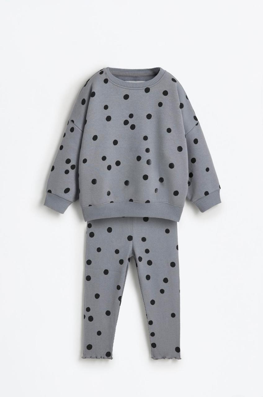 Ensemble 2 Pièces Sweat En Molleton Gratté à Pois Et Legging En Coton Côtelé Lefties