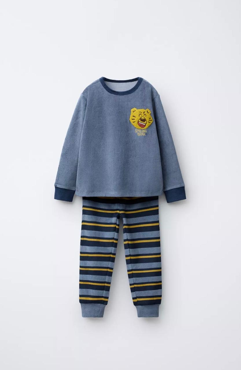 Pyjama Deux Pièces En Velours Rayures Et Motif Tigre Bleu Zara