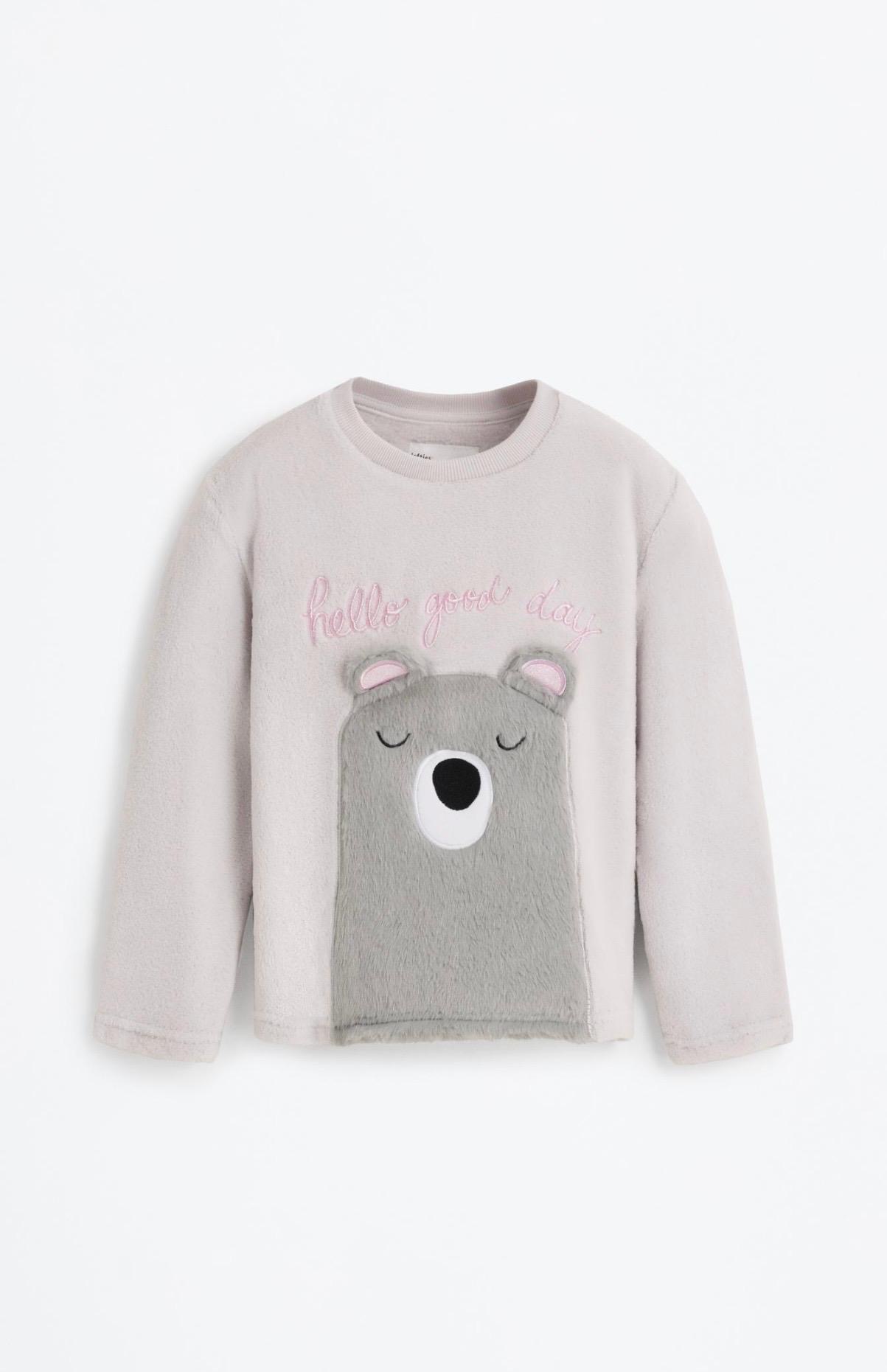 Pyjama 2 Pièces En Tissu Polaire À Empiècement Ourson Gris Clair Lefties