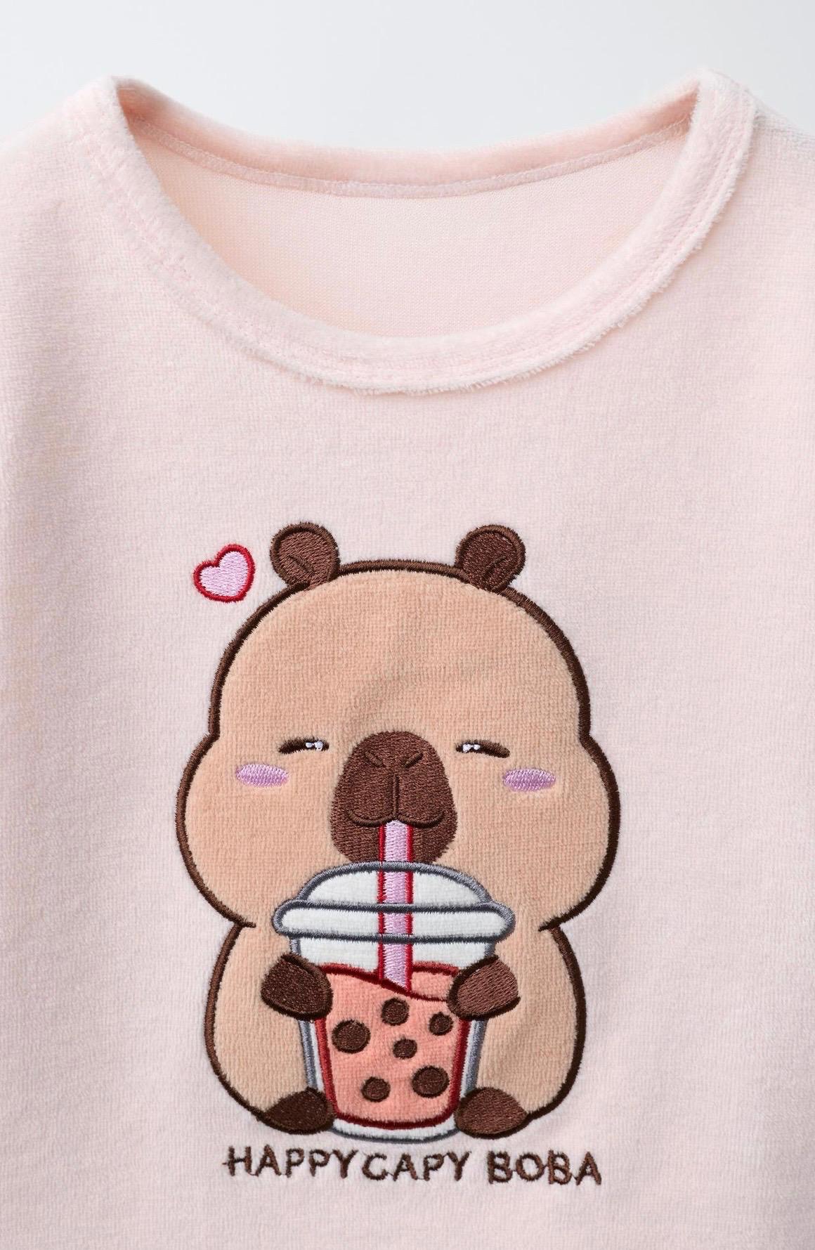 Pyjama Deux Pièces En Velours Imprimé Capybara Rose Zara