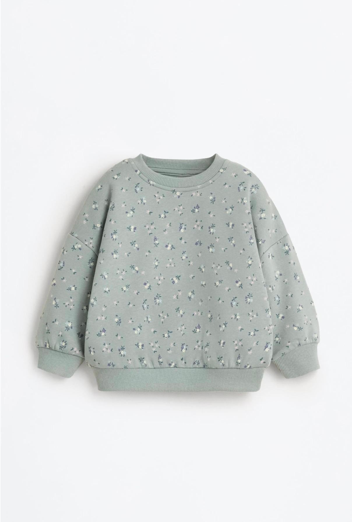 Ensemble 2 Pièces à Fleurs Sweat En Molleton Gratté Et Legging En Coton Côtelé Vert D'Eau Lefties 12-18 mois 86cm