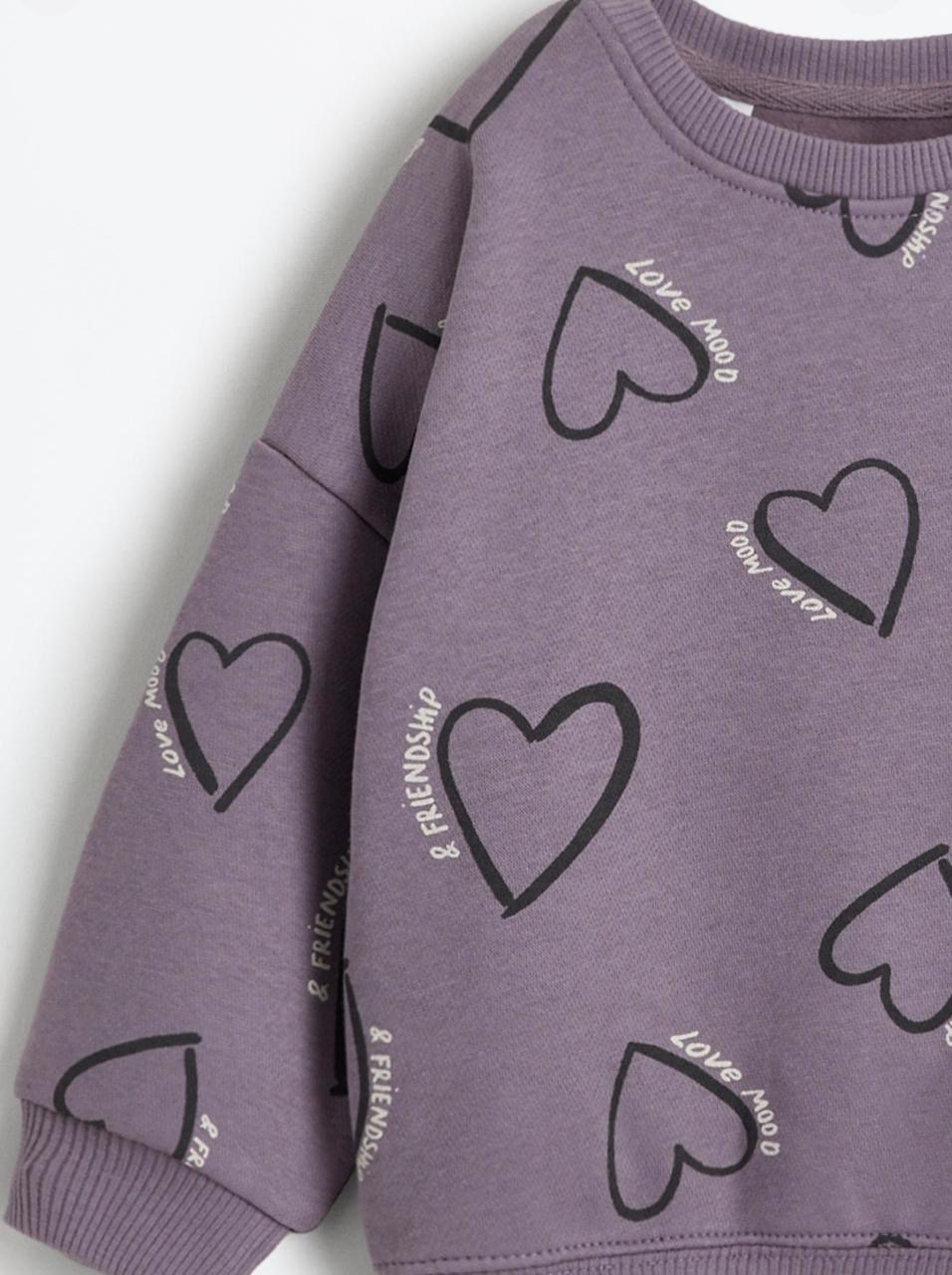 Ensemble 2 Pièces Sweat En Molleton Gratté Imprimé Cœurs Et Legging En Coton Côtelé Lefties 9-12 mois 80cm