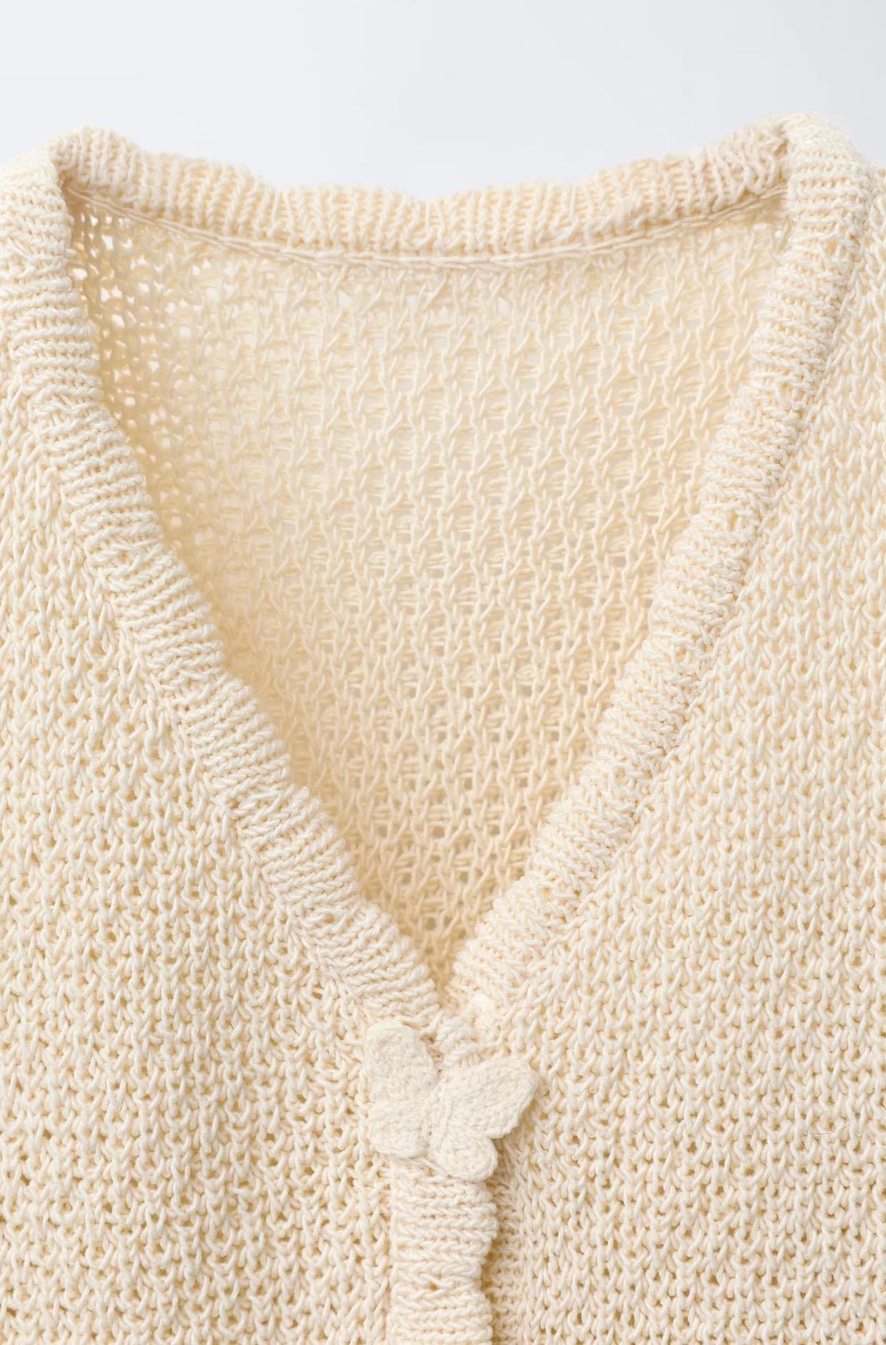 Gilet En Maille Col V À Papillons Écru Zara 6 ans 116cm