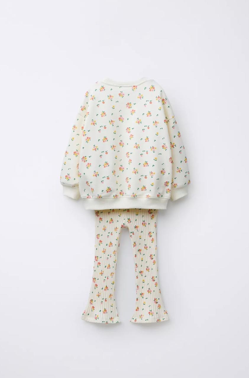 Ensemble 2 Pièces Sweat En Molleton Non Gratté Et Legging Flare En Coton Côtelé Imprimé Fleuri Zara
