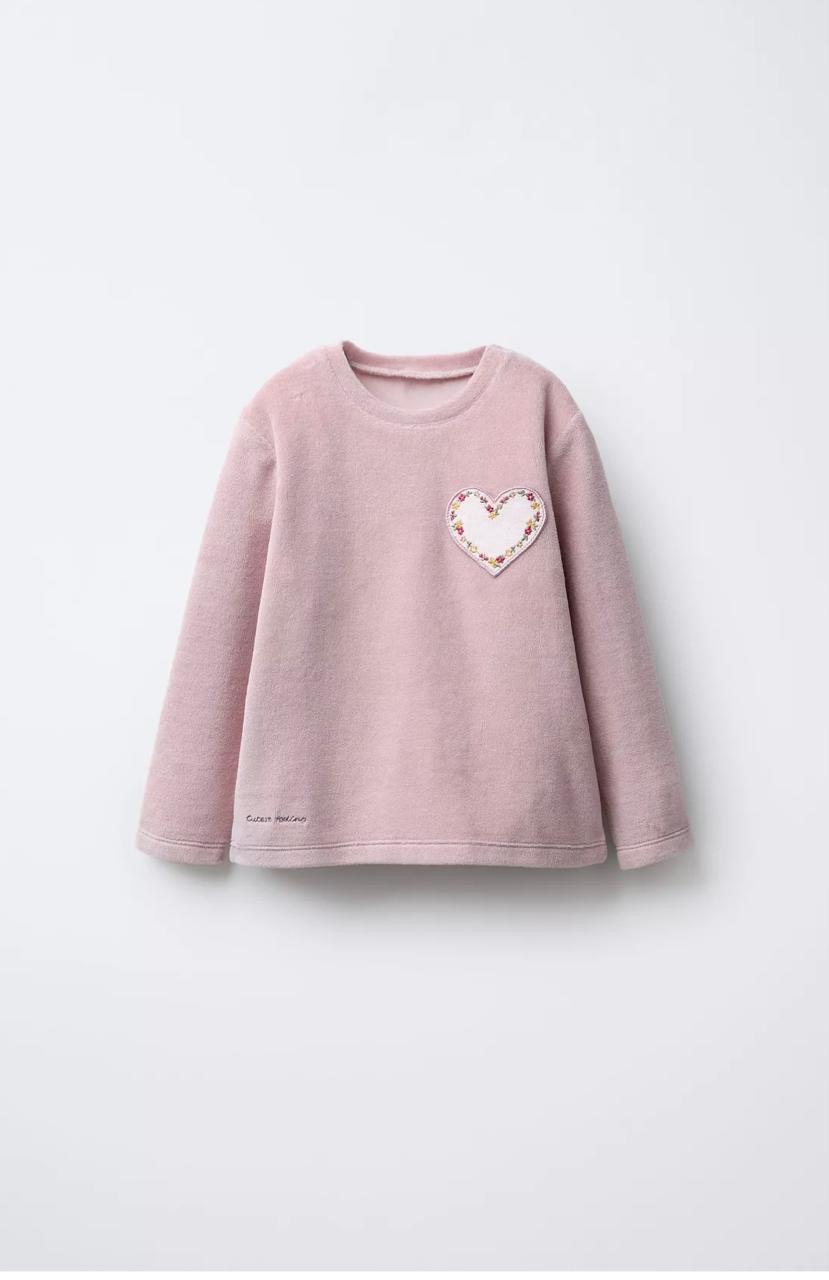 Pyjama Deux Pièces En Velours Poche Cœur Et Imprimé Fleuri Zara