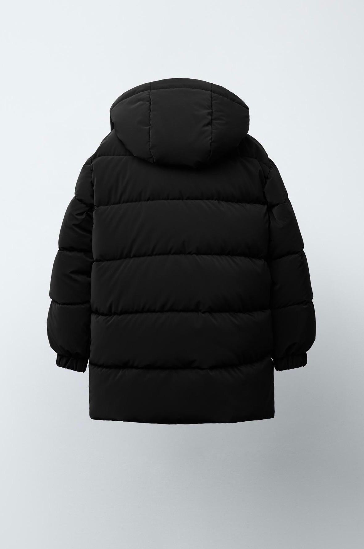 Manteau Long À Capuche Et Étiquette Gommée Noir Zara 13-14 ans 164cm
