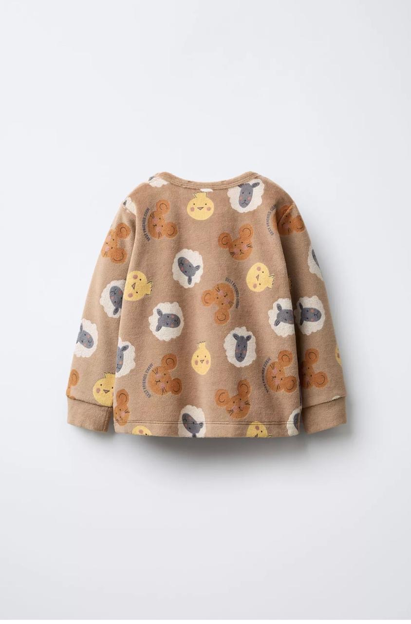 Pyjama Deux Pièces En Velours Imprimé Animaux Marron Zara