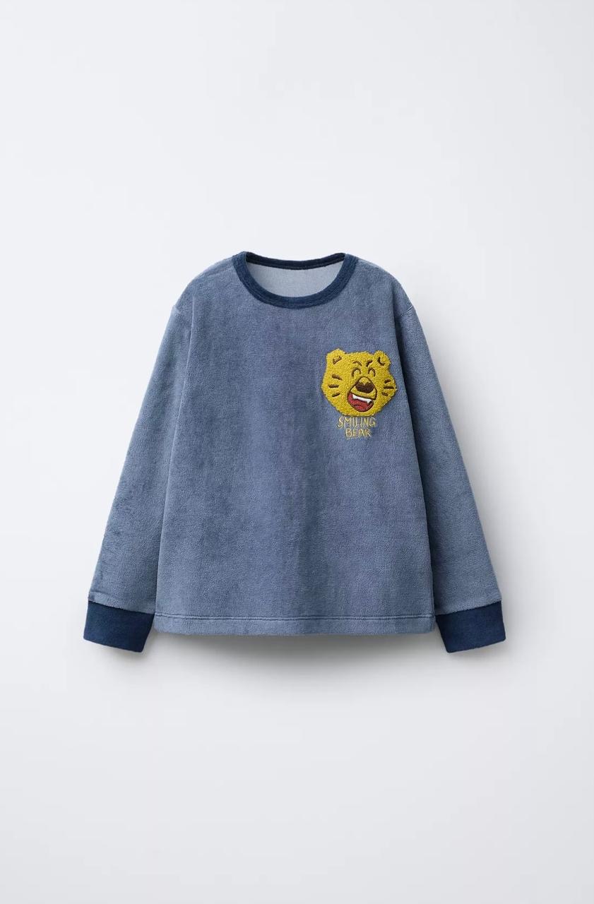 Pyjama Deux Pièces En Velours Rayures Et Motif Tigre Bleu Zara