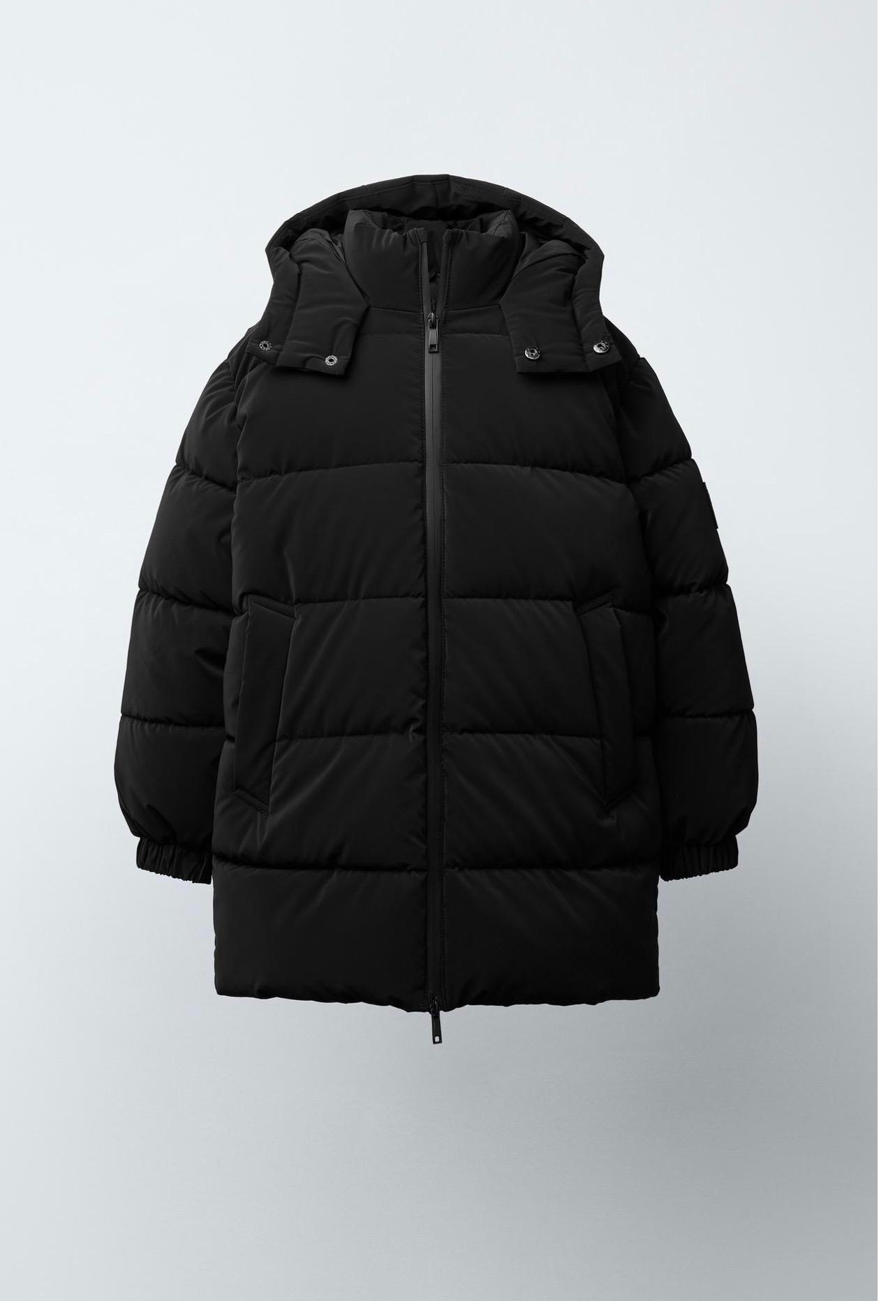 Manteau Long À Capuche Et Étiquette Gommée Noir Zara 13-14 ans 164cm