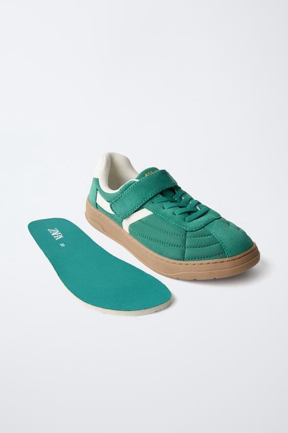 Baskets Barefoot Style Rétro En Suédine À Scratch Vert Zara