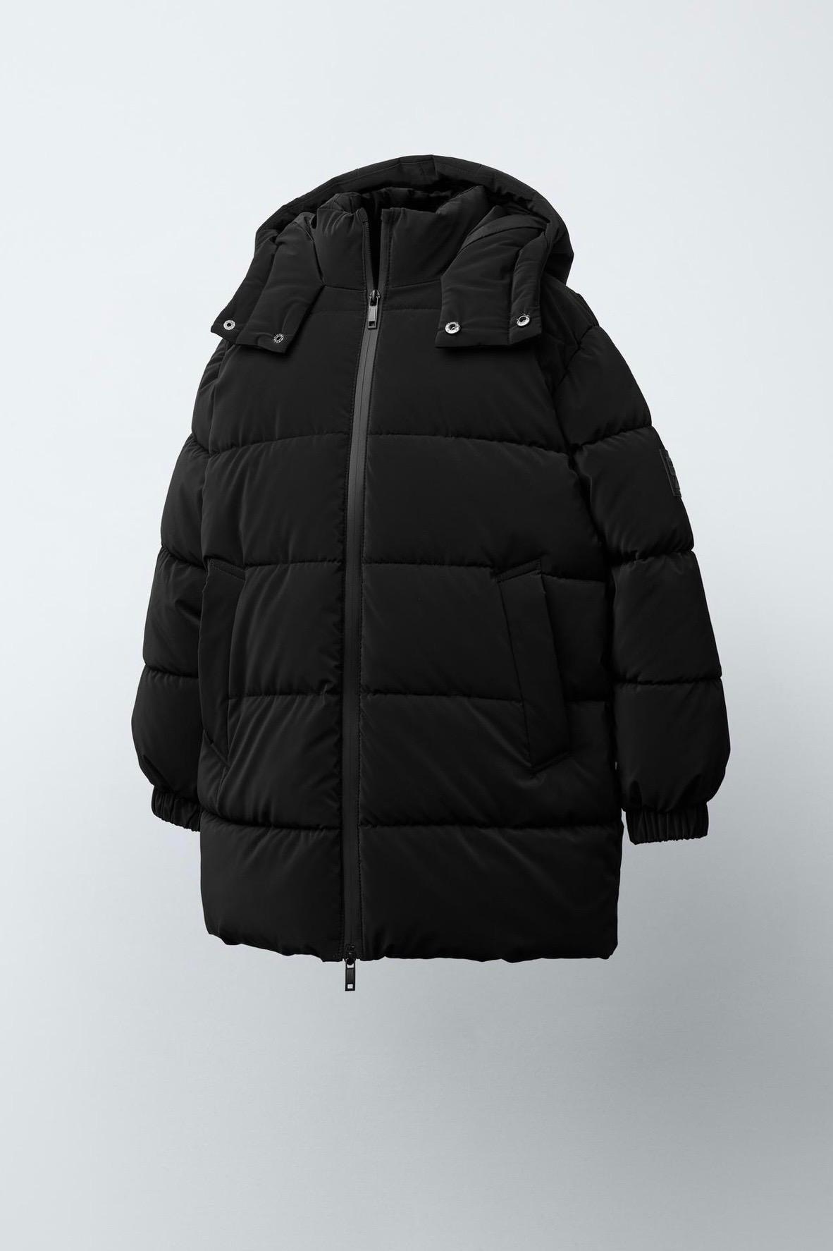 Manteau Long À Capuche Et Étiquette Gommée Noir Zara 13-14 ans 164cm