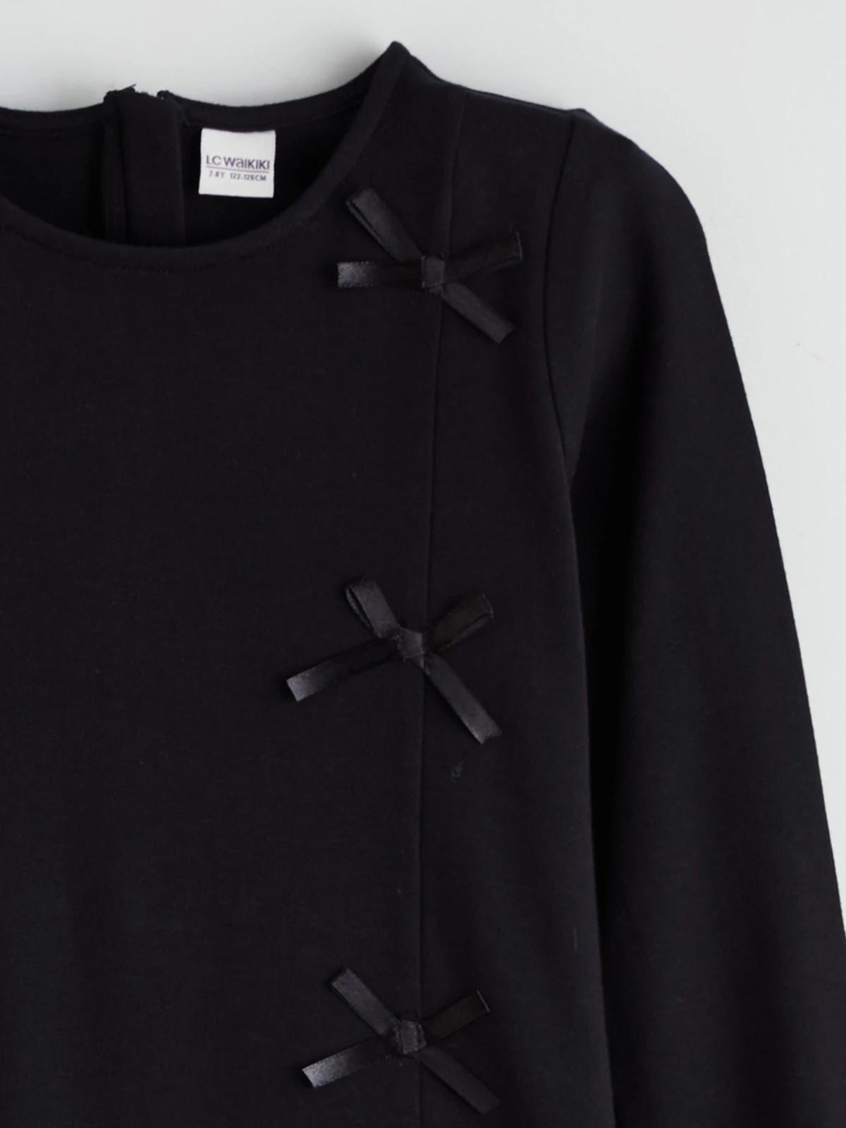 Robe À Manches Longues Interlock Noir à Nœuds LC Waikiki