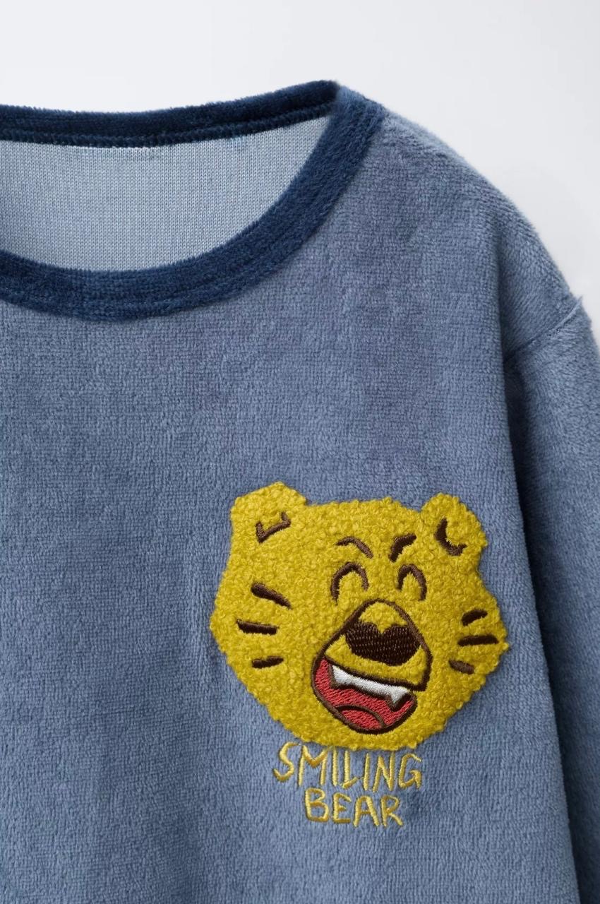 Pyjama Deux Pièces En Velours Rayures Et Motif Tigre Bleu Zara