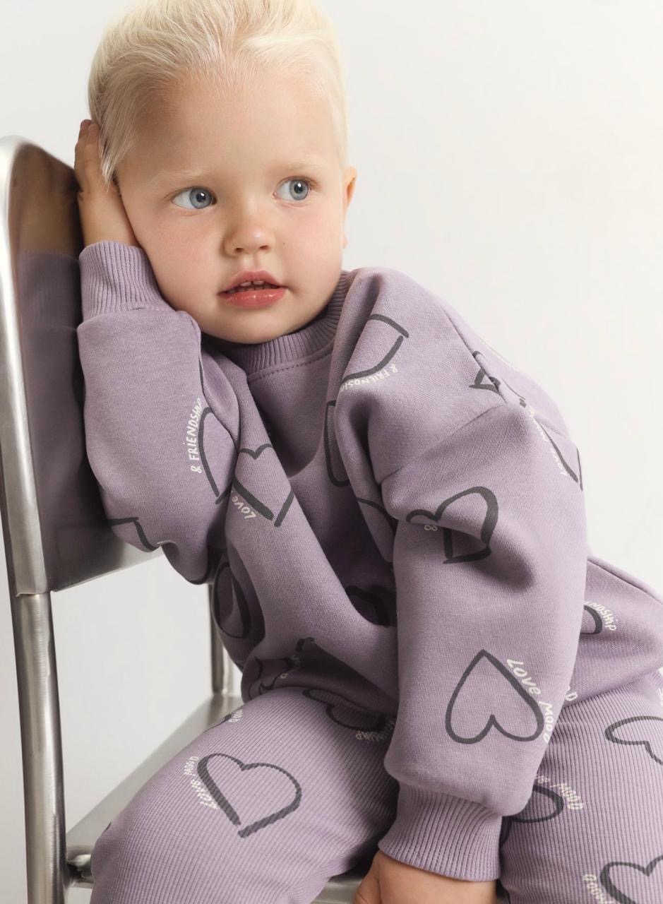 Ensemble 2 Pièces Sweat En Molleton Gratté Imprimé Cœurs Et Legging En Coton Côtelé Lefties 9-12 mois 80cm