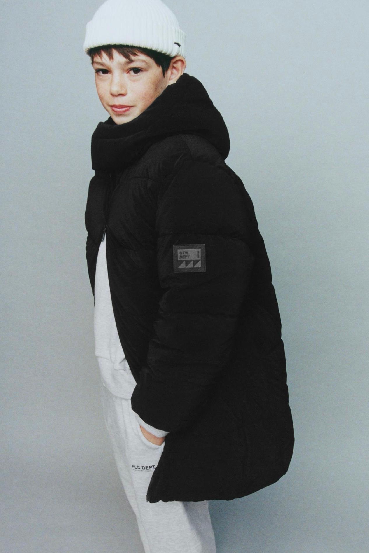Manteau Long À Capuche Et Étiquette Gommée Noir Zara 13-14 ans 164cm