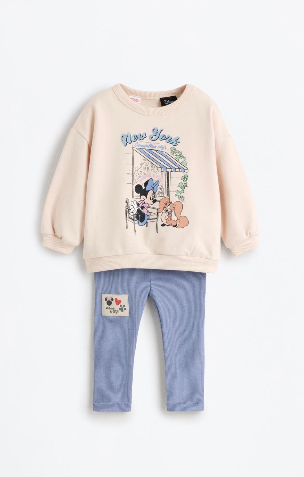 Ensemble 2 Pièces Sweat En Molleton Non Gratté Et Legging En Coton Côtelé Et Bleu Lefties