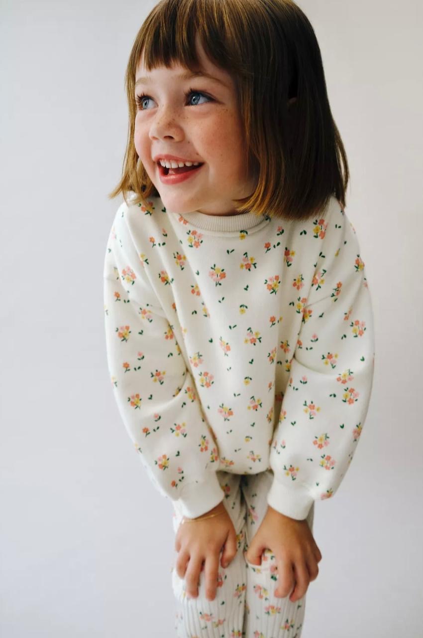 Ensemble 2 Pièces Sweat En Molleton Non Gratté Et Legging Flare En Coton Côtelé Imprimé Fleuri Zara