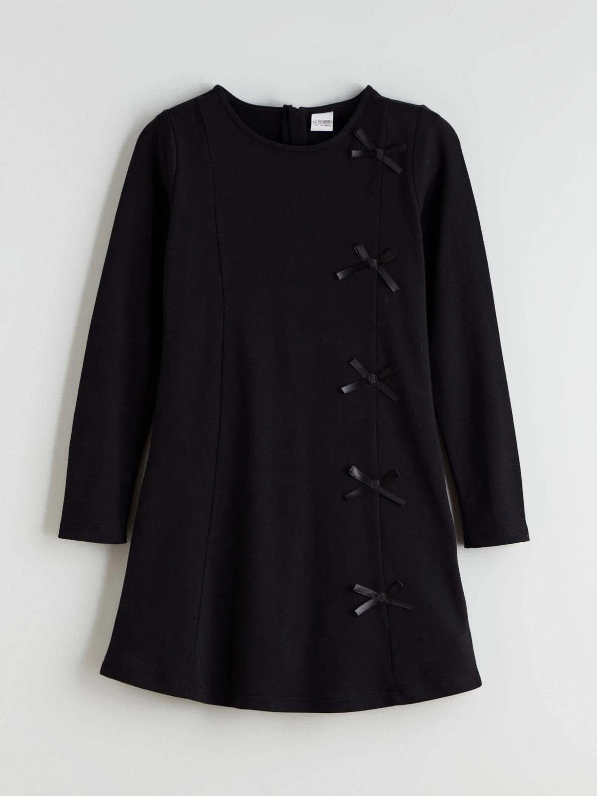 Robe À Manches Longues Interlock Noir à Nœuds LC Waikiki